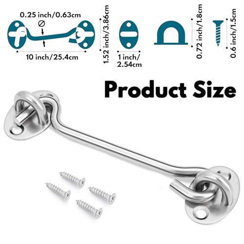 Rainspire (2 Pack) 10 Inch Privacy Hook and Eye Latch for Barn Door, Stainless Steel Gate Latch Barn Door Lock Cabin Hooks for Gate Shutters Window Slide Barn Shed Cabinet Bathroom, Silver - color: Silver, size: 10 Inch