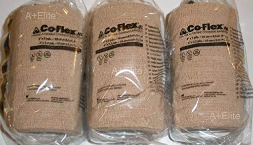 Andover CO-Flex NL 4"x5Yds Tan Flesh 3-Pack Cohesive Flexible Elastic Latex Free Bandage Compression Self Adherent Wrap Adults Children Animals Pets Cats Dogs Horses 5400TN