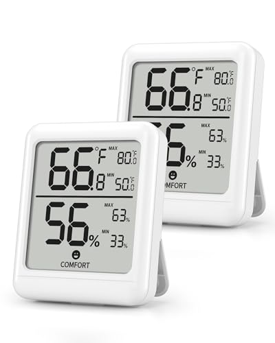 BN-LINK Digital Hygrometer Indoor Room Thermometer with LCD, 2 Pack | Accurate Temperature and Humidity Meter with Large LCD Monitor for Home, Bedroom, Terrarium, Incubator, Greenhouse