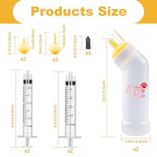 Kitten Nursing Nipple with Syringe, Wide Mouth Angled Puppy Feeding Bottles, with Ventilation Valve Resistant Tearing for Puppies, Kittens, Rabbit, Small Wildlife (L Nipple,Yellow) - color: Yellow, size: Model 3