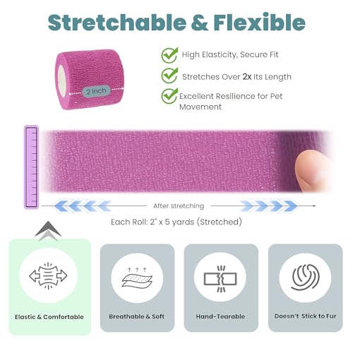MEDUWEDU Pet Bandage 6 Rolls, Adhesive Bandage, Self Adhesive Bandage, First Aid Adhesive Gauze, for Horses, Dogs,Cats, Birds, Animals, (Solid Colors, 2 Inch (Pack of 6)) - color: Paw Prints