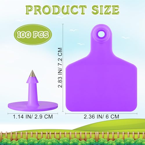 Lothee 100 Pcs Blank Cattle Ear Tags Large Plastic Precision Animal Identification Blank Livestock Ear Tags for Cattle Cow Horse Dog Pig Goat Sheep Farm Management (Purple) - color: Purple