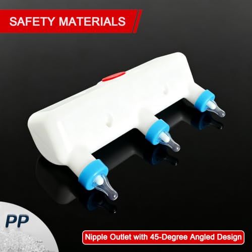 Goat Bottle Feeder 3-Nipple 3L,Leakproof Double-Layer Nipples Hanging Milk Feeder for Lambs Piglets Puppies Kittens Calves,Includes 3 Replacement Pacifiers and 4 Cable Ties,Dishwasher Safe