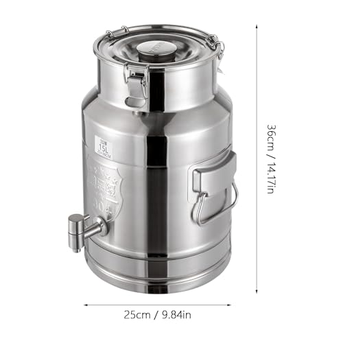 Stainless Steel Milk Can, 15 Liter Seamless Milk Jug Wine Pail Bucket with Spigot 3.96 Gallon Anti-Leak Liquid Storage Container Milk Pail with Sealed Lid for Milk and Wine (15L with Spigot) - size: 15L with Spigot