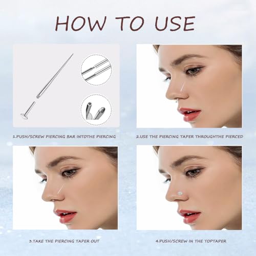 Professional Body Jewelry Insertion Taper Tool - 14G 16G 18G 20G Stainless Steel Flat Back Earrings Applicator, Threadless Insertion Pin & Threaded Ball Grabber Kit for Ear, Nose, Lip Piercing Jewel - color: 6PCS Piercing Tapers + 1PCS Ball Grabber Tool