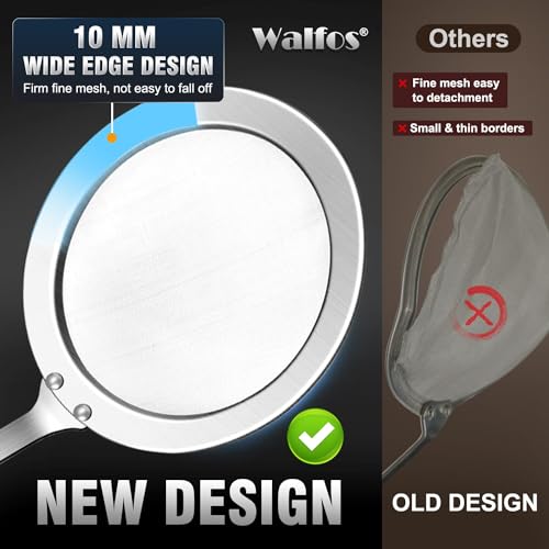 Walfos Skimmer Spoon, Stainless Steel Fine Mesh Strainer,Foam Strainer Oil Filter,Ultra Fine Mesh Strainer Perfect For Separation Of The Floating Foam,Fat,Set fo 2 - style: 2pcs (3") Skimmers