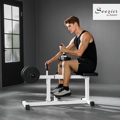Soozier Seated Calf Raise Machine for Home Gym Waist Arm Training | Adjustable Calf Machine Leg Extension - color: White