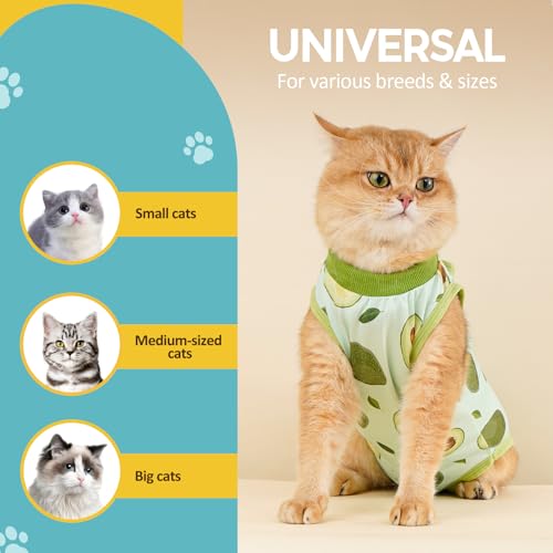Avont Cat Recovery Suit - Kitten Onesie for Cats After Surgery | Stop Licking, Protects Stitches, S: Neck 8.5"-10.2"/Chest 11.5"-13"/Back 8", Soft & Breathable, Hook & Loop, Avocado - color: Avocado, size: Small
