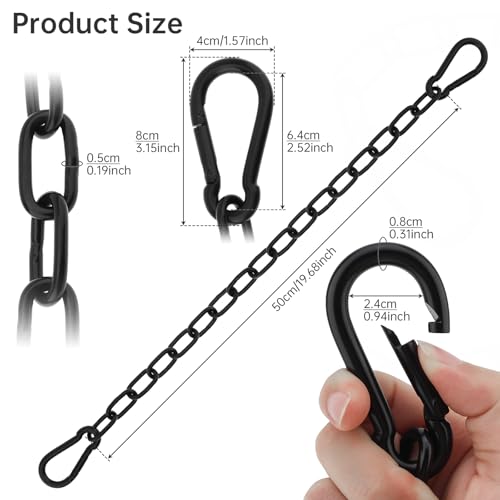 20 inch Gate Chain Lock with Both-Ended M8 Carabiners,Chain Dia 5 mm,Black | 304 Stainless steel, for outdoor fence gates,pet cages, easy to lock/unlock, extra security, for gate that wouldn’t stay shut - size: 20" x 13/64"