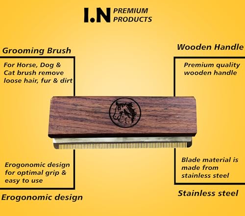 Deshedding Grooming Brush for Dogs Cats & Horse Easy Ergonomic Wood Groomer Brush Professional Brush Grooming Tool Supplies, Remove painlessly 95 Percent of Lose Hair Fur & Dirt (5 inch)