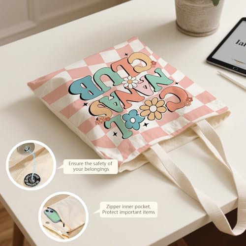 Aesthetic Canvas Tote Bag for Women - with Magnetic Snap Closure & Zipper Inner Pocket Reusable Totes Bag - color: Nanas1