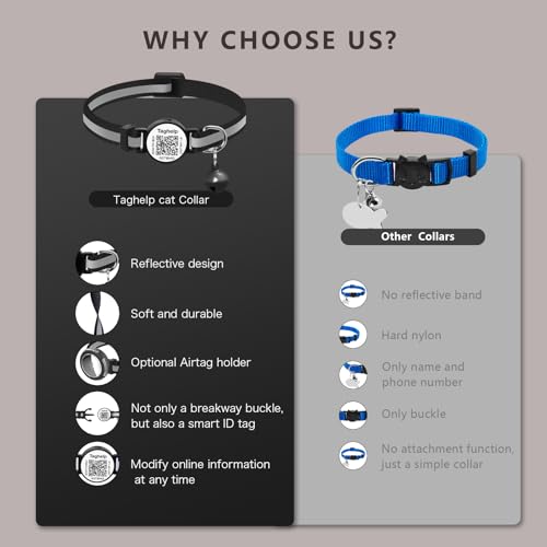 2 Pack QR Code Cat Collar for Lost Cat Recovery, Breakaway Reflective Collar with Bell & Instant Online ID, Adjustable 7.5-12.5 Inch for Peace of Mind (Black & Rose Red) - color: Reflective tape - Black & Rose Red