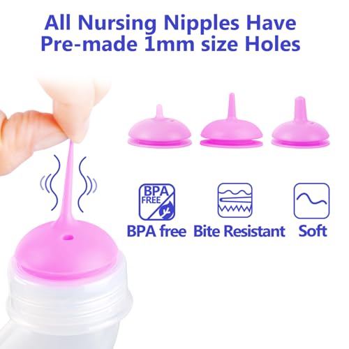 Pet Feeding Bottle and Syringes, 3 Sizes Nipples with Ventilation Valve Resistant Tearing Perfect for Puppies, Kittens, Small Wildlife (Pink) - color: Pink
