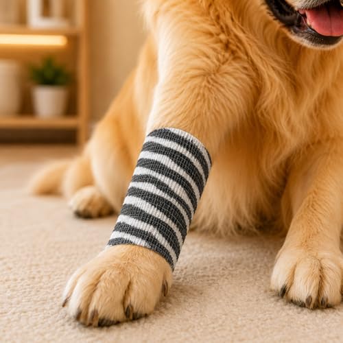 Premium Pet Vet Wrap — Non-Stick to Fur Self Adherent Bandage Wrap for Dogs, Cats & Horses, Breathable Cohesive Tape for Wounds, Paws & Legs, Animal Print Design - Pack of 2 - color: Zebra Print