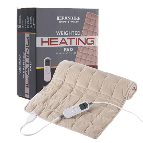 Berkshire Blanket Weighted Heating Pad - 18"x33" Electric Heat Wrap with 10 Heat Settings & Auto Shut Off - Soothing Heat Wrap for Back, Neck, Shoulders, Legs, Abdomen - Machine Washable & Portable - color: Grain, size: 18" x 33"