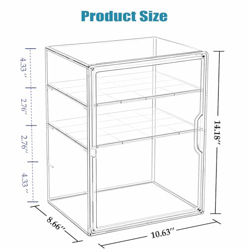 Baby Bottle Storage Organizer for Countertop, Clear Feeding Bottles Station | 3 Tiers Acrylic Baby Bottles Holder Container with Adjustable Dividers & Magnetic Door for Kitchen Cabinet, New Mom Gifts