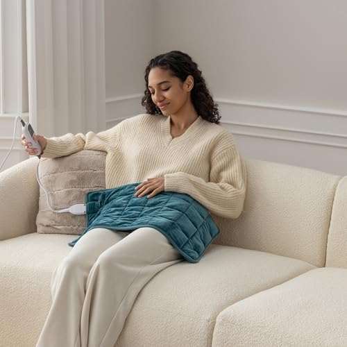 Berkshire Blanket Weighted Heating Pad - 12"x24" Electric Heat Wrap with 10 Heat Settings & Auto Shut Off - Soothing Heat Wrap for Back, Neck, Shoulders, Legs, Abdomen - Machine Washable & Portable - color: Zenith Teal, size: 12" x 24"
