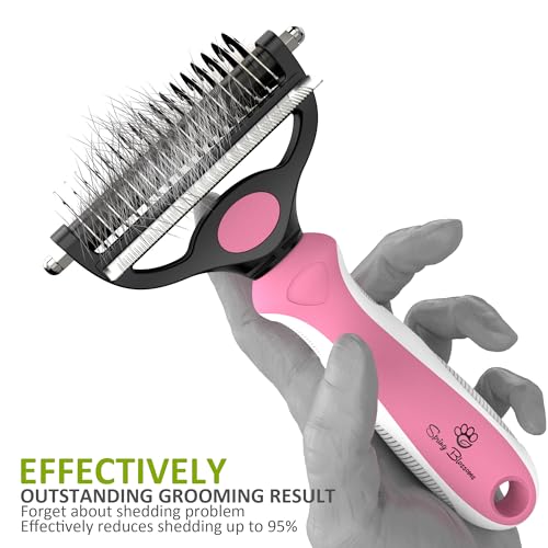 Spring Blossoms-2 in 1 Professional Grooming Rake for Cats & Dogs-Dematting Comb for Easy Mats & Tangles Removing,Pet Brush Safe No More Nasty Shedding and Flying Hair (Purple) - color: Purple