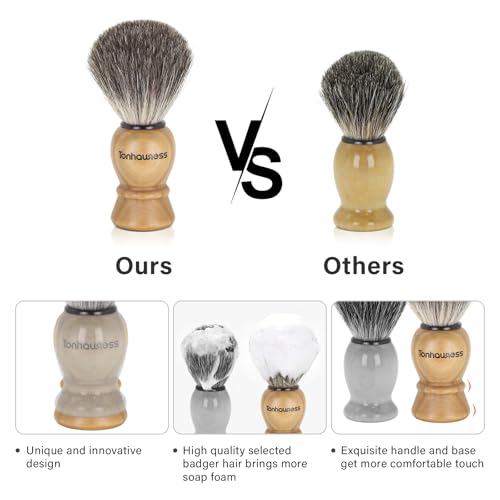 Badger Hair Shaving Brush With Wood Handle, Goat Milk Shaving Soap, Dual-ring Base Stainless Steel Shaving Stand Holder and 3 Layers Shaving Bowl for Men's Wet Shaving (Wood With Badger Hair) - color: Wood With Badger Hair