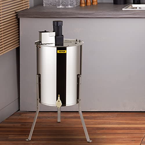VEVOR Electric Honey Extractor, 4/8 Frame, Silver | Stainless Steel, Transparent Lid, Height Adjustable Stand, Honeycomb Drum Spinner, Apiary Centrifuge Equipment - style: 8 Frame Rack(4 Deep Frames)
