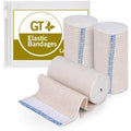 GT Premium Elastic Bandage Wrap (4" 3 Pack) - Hook & Loop Fasteners at Both Ends - Latex Free Hypoallergenic Compression Roll - Reusable Bandages for Waist, Legs, Elbow & Knee Wrap - size: 3 Pack