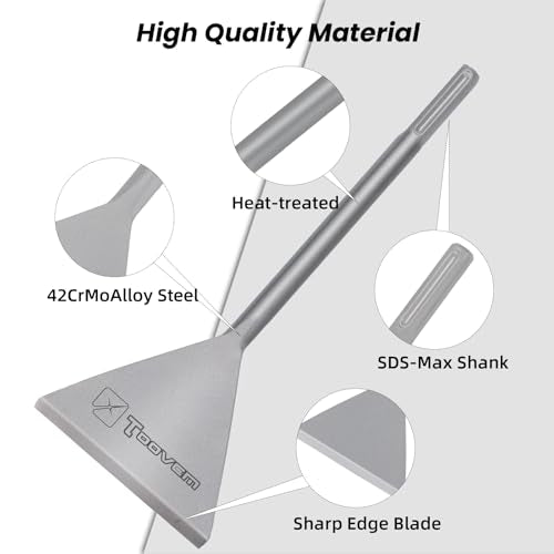 TOOVEM 6 Inch Wide SDS Max Chisel for SDS Max Shank Rotary Hammer Drills | Floor Scraper Tile Removal Scraping Steel Flat Shovel Bit Tool for Removing Floor, Concrete Mortar Thinset