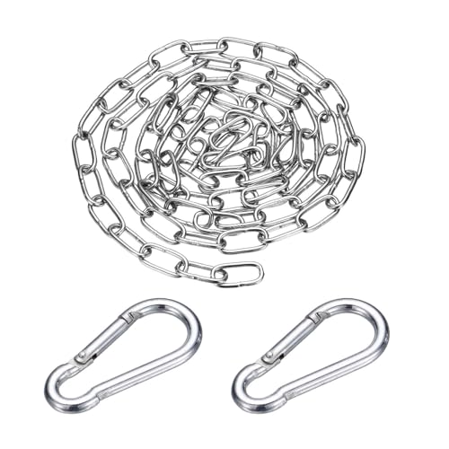 304 Stainless Steel Link Chain with 2 Hook (1/8" x 6.6 ft / 2 m x 3 Mm) - Utility Hanging Coil Chain Link Locking Pulling for Outdoor Fence Pet Dog - size: 1/8" x 6.6 ft(2 m x 3 Mm)