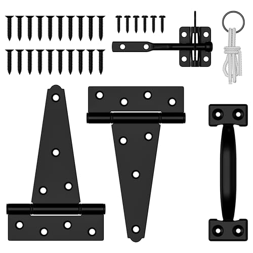 HAPPTGATE Heavy Duty Fence Gate Hardware Kit, 6in Gate Hinges and Latch Set | Heavy duty gate kit for wooden fence with self locking gate latch, 6in t-strap gate hinges, door pull handle for vinyl fence