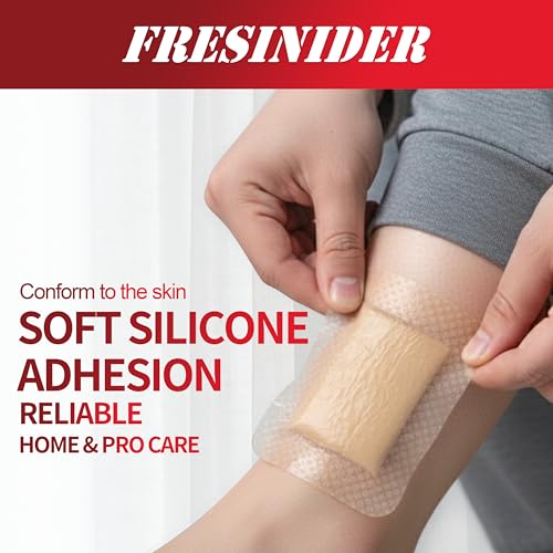 FRESINIDER Silicone Foam Dressing with Adhesive Border – Wound Dressing Bandage – Silicone Foam Pad – Pack of 10 – 4 x 4 Inches Large Waterproof Bandages – Self Adhesive Wound Care and Dressings - size: 4" x 4" ,10pack