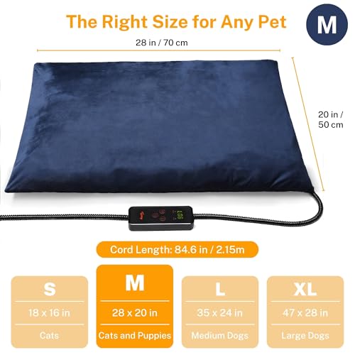 Toozey Pet Heating Pad, 6 Adjustable Temperature Dog Cat Heating Pad with Timer, Waterproof Heated Dog Bed with Chew Resistant Cord, Indoor Electric Pet Heated Mat 28x20in - color: Navy Blue, size: 28.0"L x 20.0"W x 0.6"Th