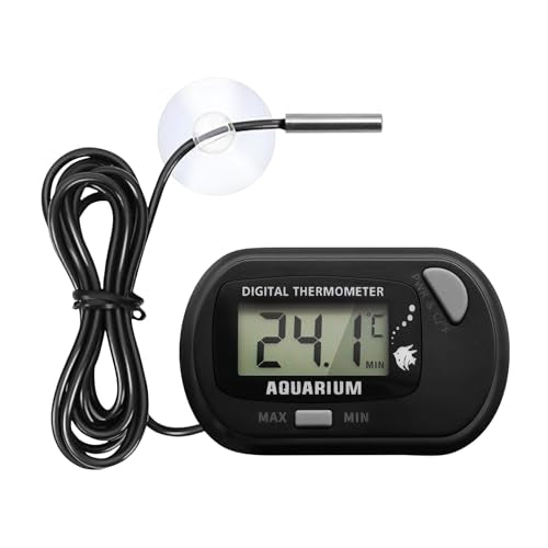 Digital Aquarium Thermometer with LCD Display MAX/MIN Memory for Fish Tank/Reptile Terrariums Water Temperature Gauge with Precision Sensor (Grey) - color: Grey