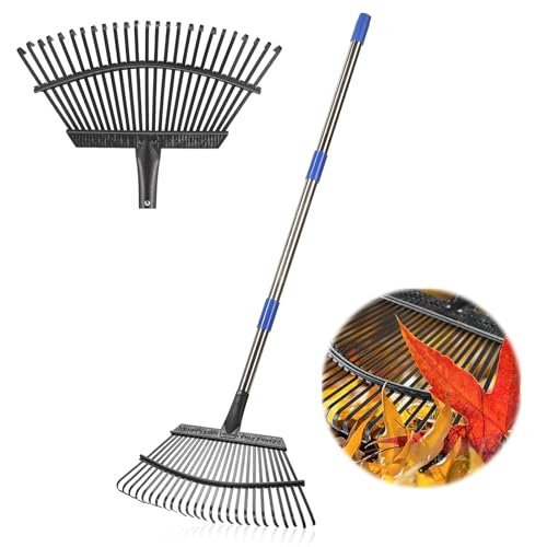Garden Rake for Leaves, Leaf Rakes Heavy Duty for Yard,Lawn,Shrub,Grass,Mulch, 18" Metal Head,6ft Adjustable Long Handle,Adults Kids Rake for Gardening - color: silver, size: 25tine