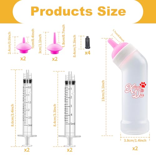 Kitten Nursing Nipple with Syringe, Wide Mouth Angled Puppy Feeding Bottles, with Ventilation Valve Resistant Tearing for Puppies, Kittens, Rabbit, Small Wildlife (L Nipple,Pink) - color: Pink, size: Model 3