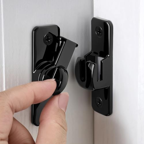 Black 90/180° Sliding Door Latches，Aluminum Alloy Cabinet Lock | Flip Gate Latches,Barn Door Latch,Right Angle Door Lock,for bedroom,cabinet,Wine Cabinet,drawer,garage,window,Pet Cage - color: Black