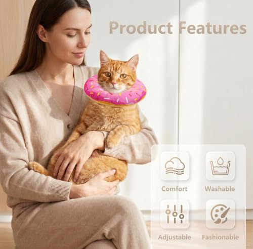 Cat Cone Collar Soft, Adjustable Cat Recovery Cone (Pink, S) | Stop Licking, Cute Kitten Donut Collar After Surgery, Elizabethan Collars for Kittens, Lightweight Cats Neck Cones - color: Pink, size: Small