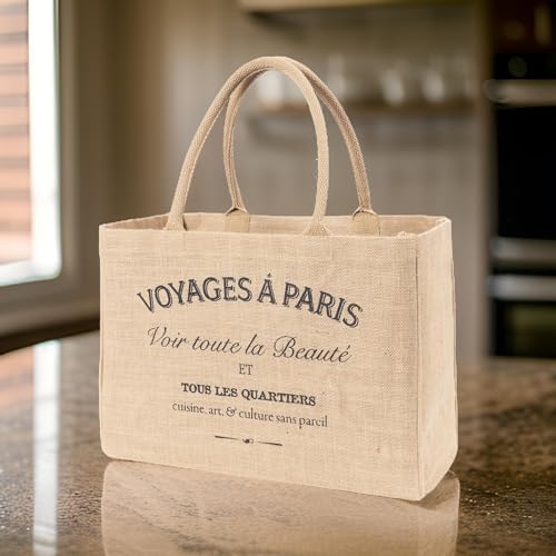 KAF Home Jute Market Tote Bag with Handles, Voyages - color: Voyages