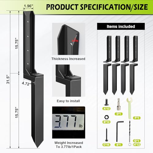 4 Pcs Fence Post Repair, Heavy Duty Fence Post Anchor Ground Stakes for Repair Tilted, Broken Wood Fence Post with Install Accessories (Special Edition) - style: 4 pcs Special Edition