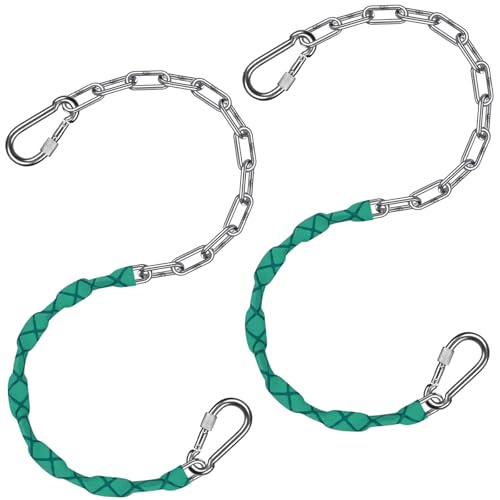 SELEWARE 2 Pcs 85" Heavy Duty Swing Chains Stainless Steel Hanging Chains | 1000LB Capacity Swing Extension Chain with 4 Carabiners, Hanging Kit for Playground Swing, Hammock Chair & Punching Bag - color: Green, size: 85" (2 Pcs)