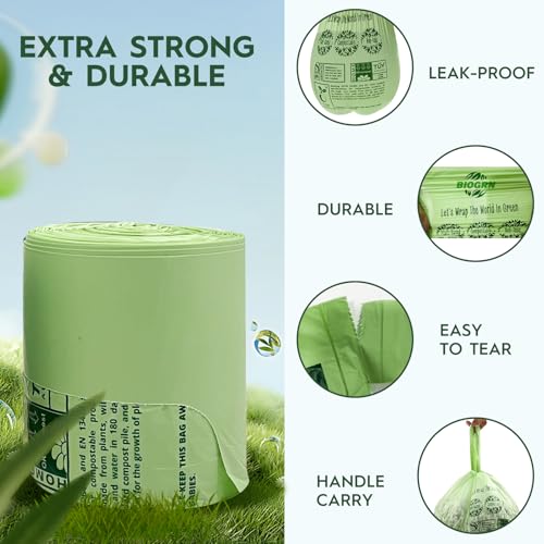 2.6-3 Gallon Compostable Trash Bags with Handles 80 Count 0.67 Mil 11.36 L Small Kitchen Wet Food Scrap Waste Compost Bag for Countertop Bin ASTM D6400 US BPI and OK Compost Home Certified - color: 3 Gallon Handle Tie, 80 Count