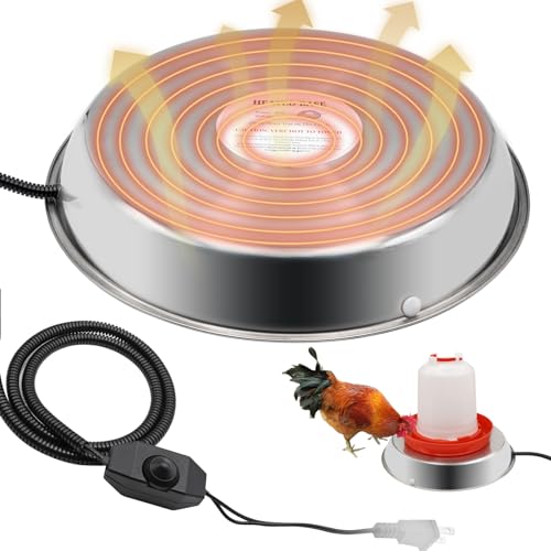 Chicken Waterer Heater,14 Inch Poultry Water Heated Base for Winter | 5 Gallon Freeze Proof Heated Chicken Waterer with Anti-bite Cable for Poultry Fountains Water Bowl Plastic Metal Waterer