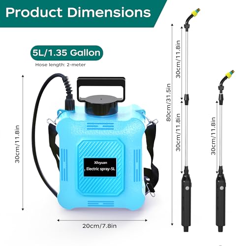 Battery Powered Sprayer 1.35 Gallon Garden Sprayer, Advance Electric Sprayer with 2 Adjustable Speed, 6 Mist Nozzles, USB Rechargeable with for Yard Lawn Garden (Sprayer-1.35 Gallon) - color: Sprayer-1.35 Gallon
