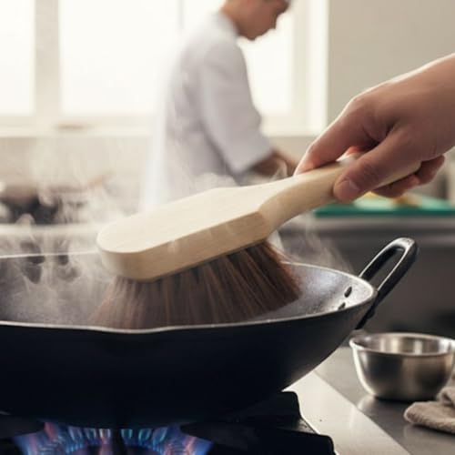 Soro Essentials- 8” Wok Pot Brush with Palmyra Bristles and Wooden Handle- Wok Brush Kitchen Cleaning Brush Pot Scraper Scrubber Pan Brush Great for Cleaning Skillet Grill