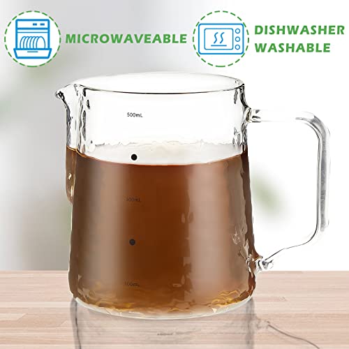 Leinuosen 2 Pcs 550ml Small Glass Milk Pitcher Creamer Pitcher Glass Tea Coffee Creamer Creative Measuring Frother Cup Jug