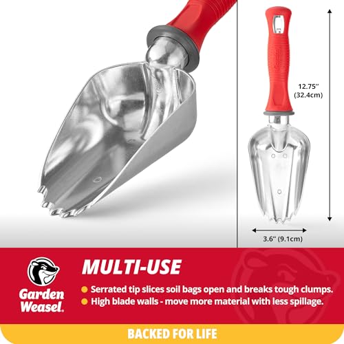 Garden Weasel Oversized Potting Scoop for Soil Digging Planting Gardening | Heavy duty steel scoop for transplanting, moving soil & potting mix. Mini shovel design for garden beds & container planting