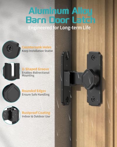 90 Degree Barn Door Latch with Thickened Spacer for Barn, Cabinet | Flip sliding door lock, security gate latches, aluminum alloy, for bathroom, screen, fence, sliding door - color: Black