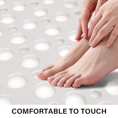 Square Shower Mat Non Slip, 27" x 27" Large Shower Mats for Inside Shower, Soft TPE Shower Floor Mat with Suction Cups and Big Drain Holes, Anti Slip Shower Stall Matt, White - color: White