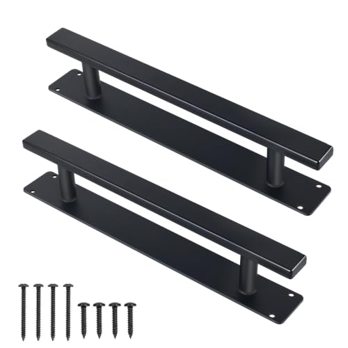 12 Inch Black Gate Pull Handles Pack of 2, Modern Barn Door Handles | Heavy Duty Metal, Indoor & Outdoor, Farm House, Fence, Sheds Cabinet Closet Door Pulls, 2 Size Screws, Easy to Install - style: Flat