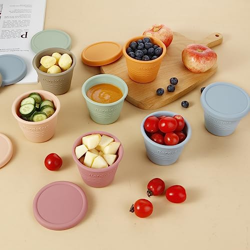 PandaEar 12 Pack Silicone Baby Food Storage Containers, 4 oz | Reusable Snack Containers Freezer Storage with Airtight Lids Leak Proof for Infants Kids Babies, Microwave & Dishwasher Safe