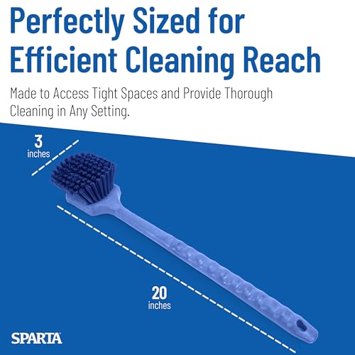 SPARTA 20" Floater Scrub Brush with Long Handle, Oil-Resistant Polyester Bristles, Multiple Trim Angles, Foam-Injected Polymer Block, Commercial Cleaning Tool, Blue