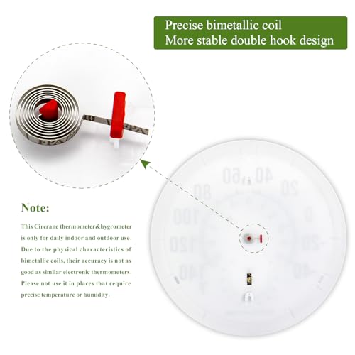 Circrane 13.25 Inch Round Thermometer with Hygrometer, Large Indoor Wall Patio Bimetal Weather Thermometer, No Battery Required, White - color: White